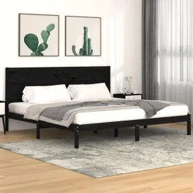 Estructura de cama de madera maciza de pino negra 200x200 cm de vidaXL, Camas y somieres - Ref: Foro24-3104177, Precio: 176,6...