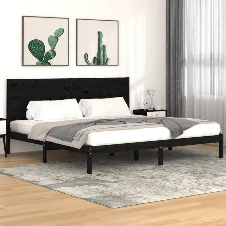 Solid black pine wood bed frame 200x200 cm by vidaXL, Beds and slatted bases - Ref: Foro24-3104177, Price: 176,66 €, Discount: %