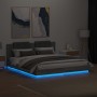 Estructura de cama cabecero luces LED gris Sonoma 200x200 cm