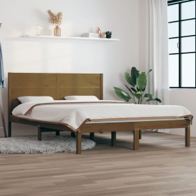 Estructura de cama madera maciza King marrón miel 150x200 cm