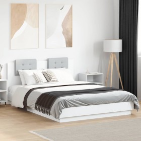 Estructura de cama con cabecero y luces LED blanco 150x200 cm