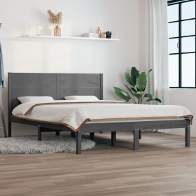 Estructura de cama doble pequeña madera maciza gris 120x190 cm