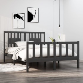 Estructura de cama doble madera maciza gris 135x19