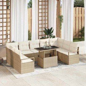 Conjunto de sofá de jardín con cojín 10 pcs beige y crema