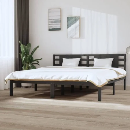 Solid gray pine wood bed frame 200x200 cm by vidaXL, Beds and slatted bases - Ref: Foro24-3104240, Price: 173,19 €, Discount: %