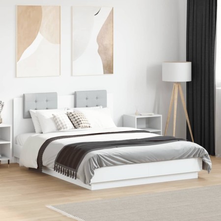 Estructura de cama con cabecero y luces LED blanco 140x190 cm