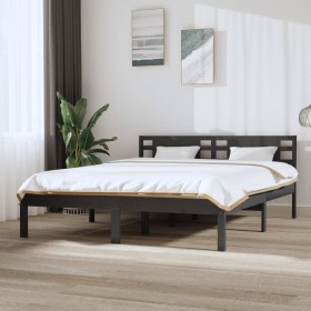 Estructura de cama madera maciza gris King Size 150x200 cm