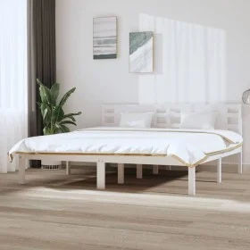 Solid white pine wood bed frame 200x200 cm by vidaXL, Beds and slatted bases - Ref: Foro24-3104239, Price: 153,04 €, Discount: %