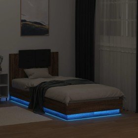 Estructura de cama cabecero luces LED marrón roble 75x190 cm Estructura de cama cabecero luces LED marrón roble 75x190 cm