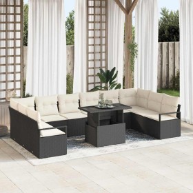 Conjunto de sofá de jardín con cojín 11 pcs Negro y crema