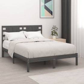 Estructura de cama doble pequeña madera maciza gris 120x190 cm