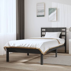 Estructura de cama de madera maciza de pino gris 100x200 cm