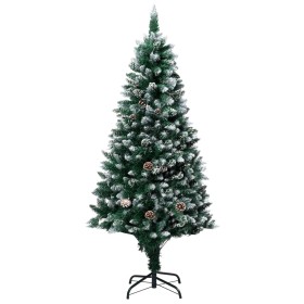 Árbol de Navidad artificial con piñas y nieve blanca 180 cm