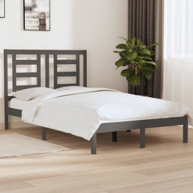 Estructura cama pequeña doble madera maciza gris 1