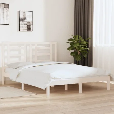 Estructura de cama de madera maciza de pino blanco 160x200 cm de vidaXL, Camas y somieres - Ref: Foro24-3104359, Precio: 126,...