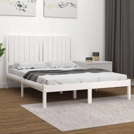 Solid white pine wood bed frame 140x190 cm by vidaXL, Beds and slatted bases - Ref: Foro24-3104394, Price: 146,63 €, Discount: %