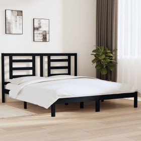 Estructura de cama madera maciza negro Supe King 180x200 cm