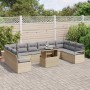 Conjunto de sofá de jardín con cojín 11 pcs beige y gris claro