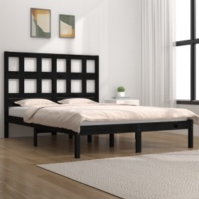 Estructura de cama de madera maciza de pino negra 140x190 cm