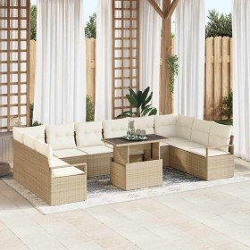 Conjunto de sofá de jardín con cojín 11 pcs beige y crema Conjunto de sofá de jardín con cojín 11 pcs beige y crema