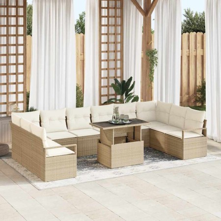 Conjunto de sofá de jardín con cojín 11 pcs beige y crema