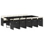 Set de comedor jardín 11 pzas con cojines ratán sintético negro