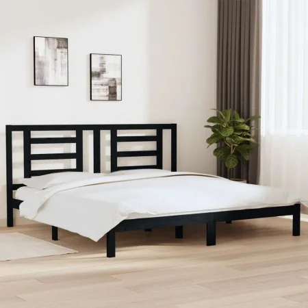 Estructura de cama de madera maciza de pino negro 200x200 cm de vidaXL, Camas y somieres - Ref: Foro24-3104372, Precio: 158,0...