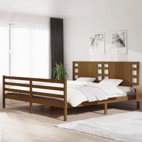 Honey brown solid pine wood bed frame 200x200 cm by vidaXL, Beds and slatted bases - Ref: Foro24-3104306, Price: 186,01 €, Di...