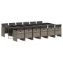 Set comedor de jardín con cojines 13 pzas ratán sintético gris