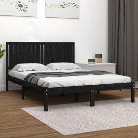 Estructura de cama madera maciza negra King Size 150x200 cm