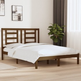 Estructura de cama madera maciza de pino marrón miel 140x200 cm