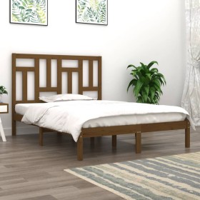 Estructura de cama madera maciza de pino marrón mi