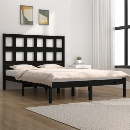 Solid black pine wood bed frame 200x200 cm by vidaXL, Beds and slatted bases - Ref: Foro24-3104502, Price: 159,68 €, Discount: %