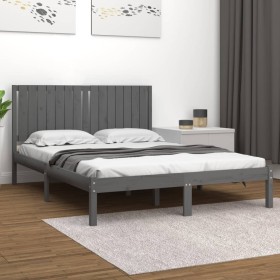Estructura de cama madera maciza gris King Size 150x200 cm