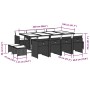 Set comedor de jardín con cojines 13 pzas ratán sintético negro