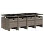Set comedor de jardín con cojines 13 pzas ratán sintético gris