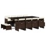 Set muebles de jardín 13 pzas y cojines ratán sintético marrón