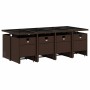 Set muebles de jardín 13 pzas y cojines ratán sintético marrón
