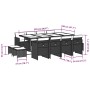 Set muebles de jardín 13 pzas y cojines ratán sintético marrón