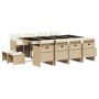 Set comedor de jardín con cojines 13 pzas ratán sintético beige