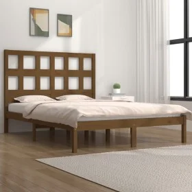 Honey brown solid pine wood bed frame 200x200 cm by vidaXL, Beds and slatted bases - Ref: Foro24-3104501, Price: 160,11 €, Di...