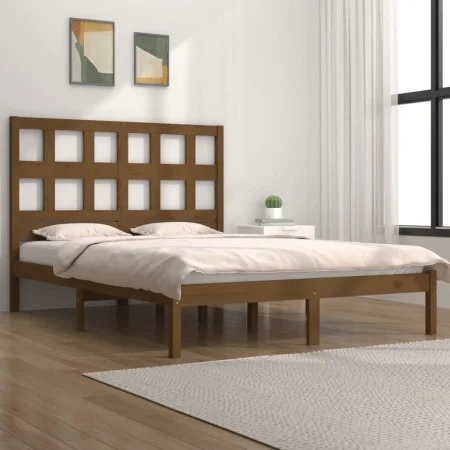 Estructura de cama madera maciza de pino marrón miel 200x200 cm de vidaXL, Camas y somieres - Ref: Foro24-3104501, Precio: 16...