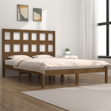 Honey brown solid pine wood bed frame 200x200 cm by vidaXL, Beds and slatted bases - Ref: Foro24-3104501, Price: 162,14 €, Di...