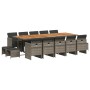Set comedor de jardín con cojines 15 pzas ratán sintético gris