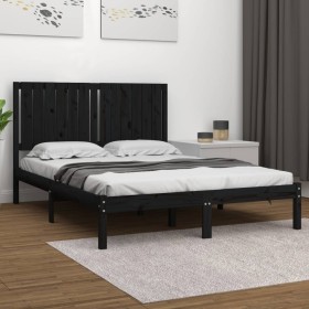 Estructura de cama de madera maciza de pino negra 140x190 cm de vidaXL, Camas y somieres - Ref: Foro24-3104397, Precio: 169,1...