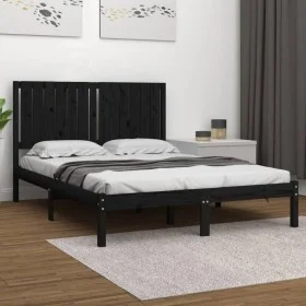 Solid black pine wood bed frame 140x190 cm by vidaXL, Beds and slatted bases - Ref: Foro24-3104397, Price: 167,03 €, Discount: %