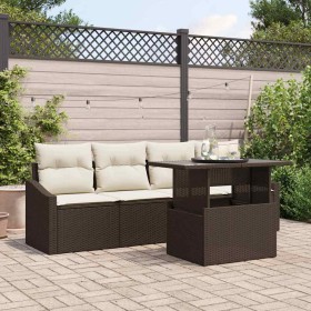 Conjunto de sofá de jardín con cojín 5 pcs Marrón y crema