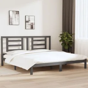 Solid gray pine wood bed frame 200x200 cm by vidaXL, Beds and slatted bases - Ref: Foro24-3104370, Price: 157,94 €, Discount: %