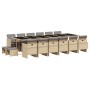 Set comedor de jardín 17 pzas con cojines ratán sintético beige