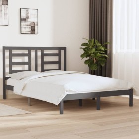 Estructura de cama doble madera maciza de pino gris 135x190 cm